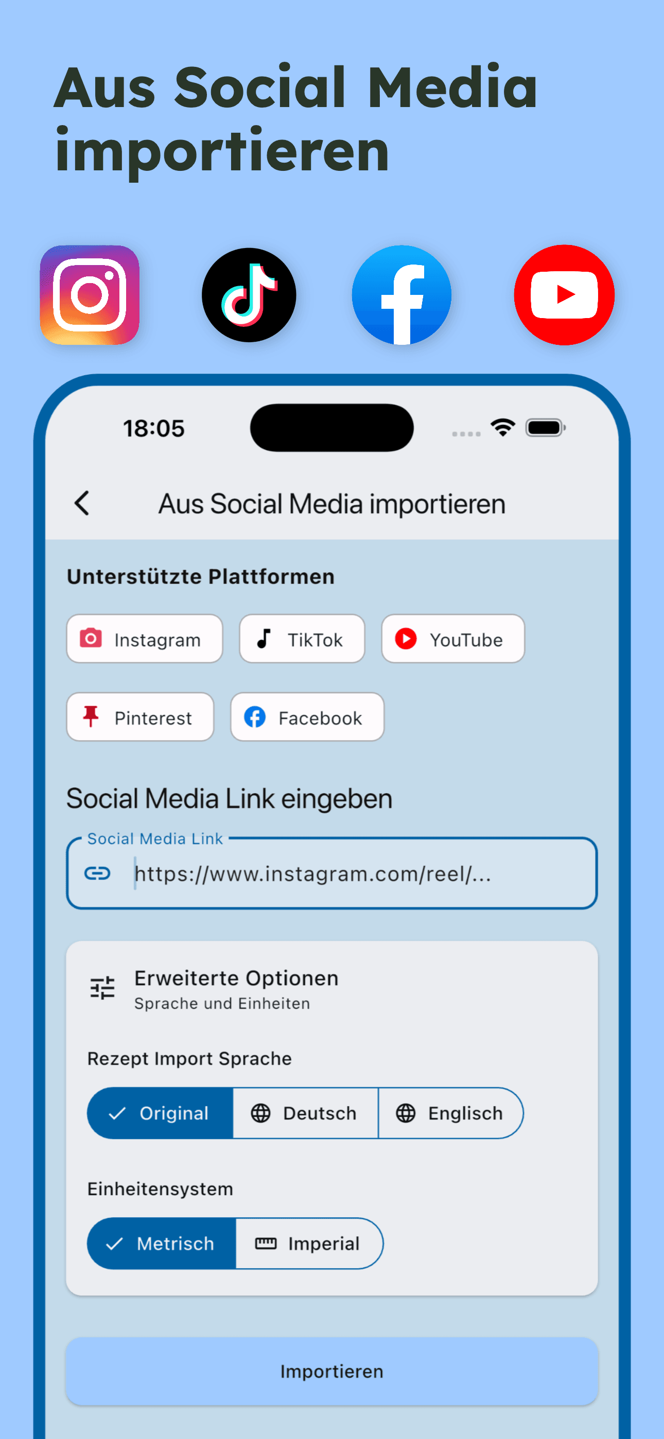 Screenshot: Import-Quellen
