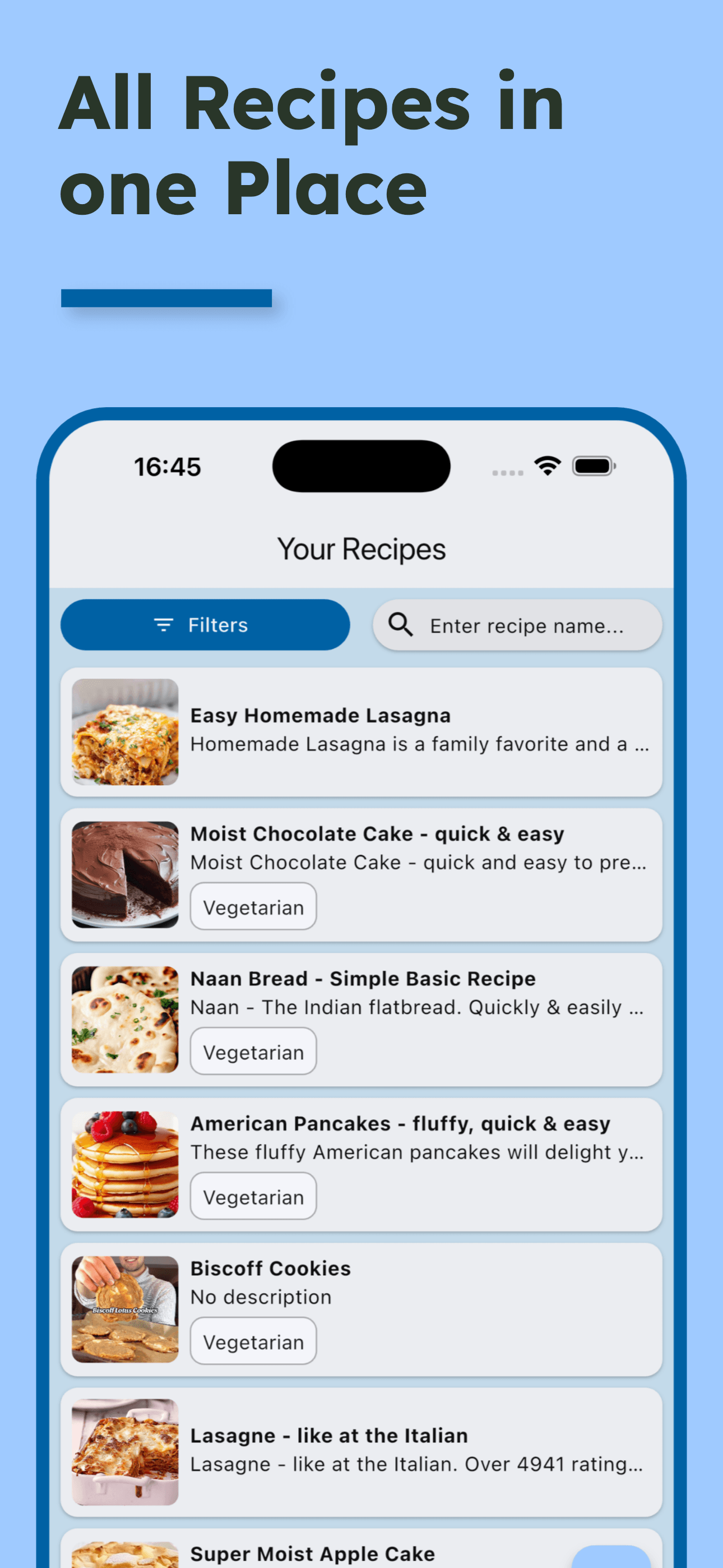 Screenshot: recipe overview