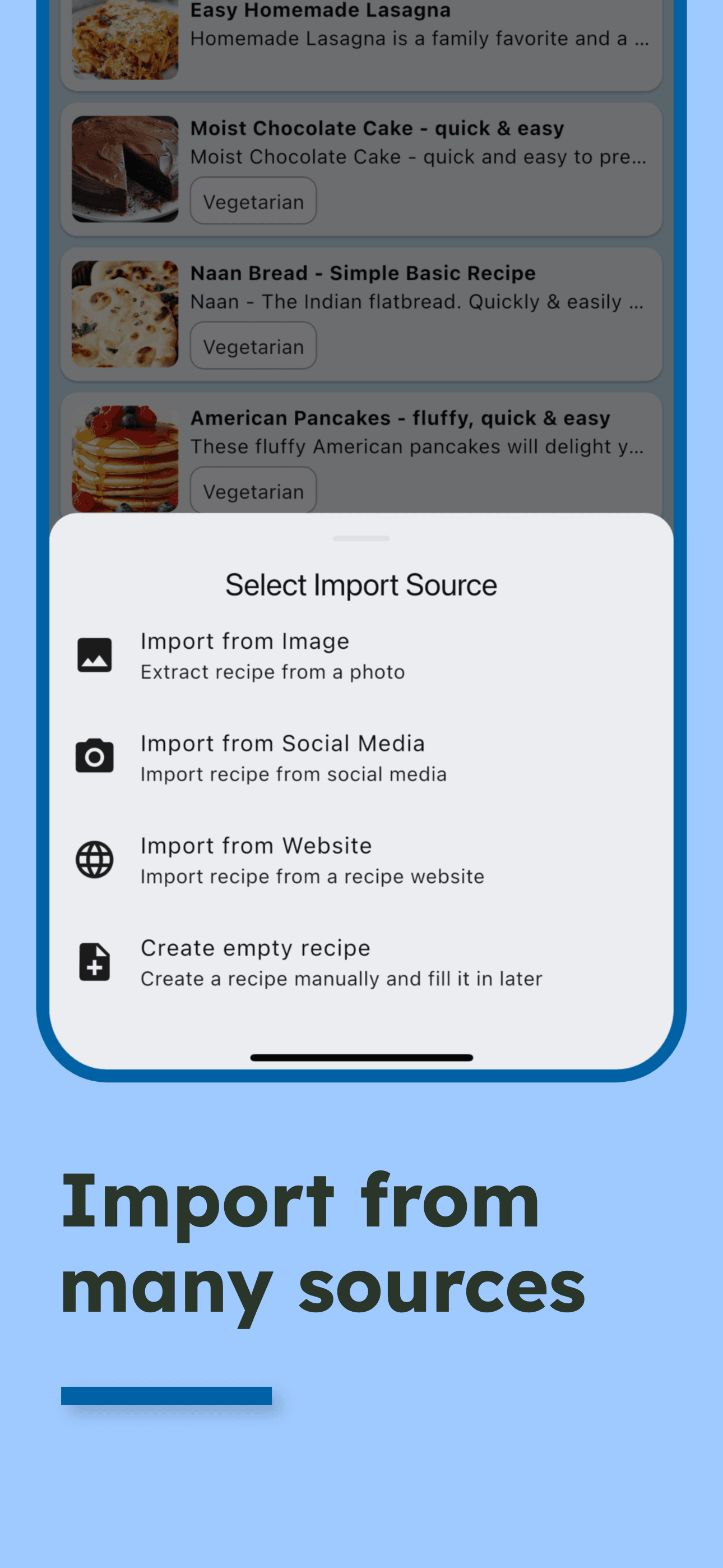 Screenshot: import sources