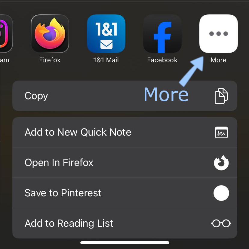 iOS share sheet: More