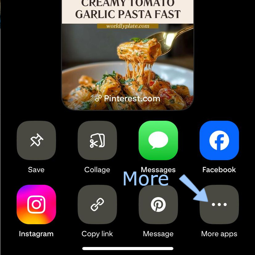 Pinterest: Click more or share to